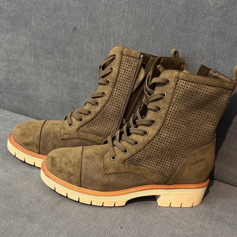 Olive Suede Lace-Up Combat Boots